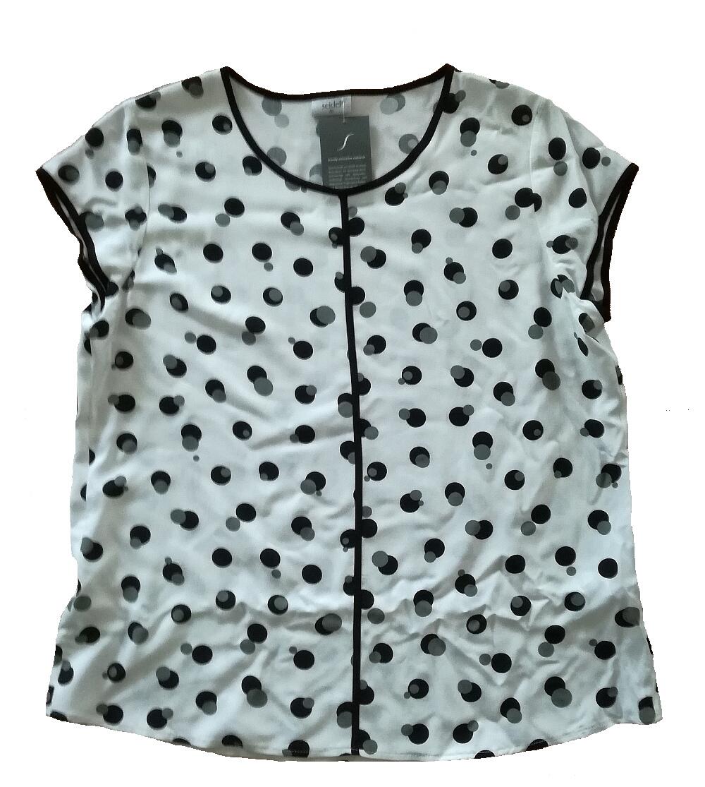 Seidel Damenbluse Kappenarm weiss-schwarz-grau