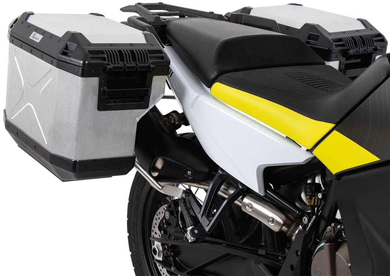 Kofferträgerset Cutout Edelstahl inkl. Xplorer Cutout silber Kofferset für Husqvarna Norden 901