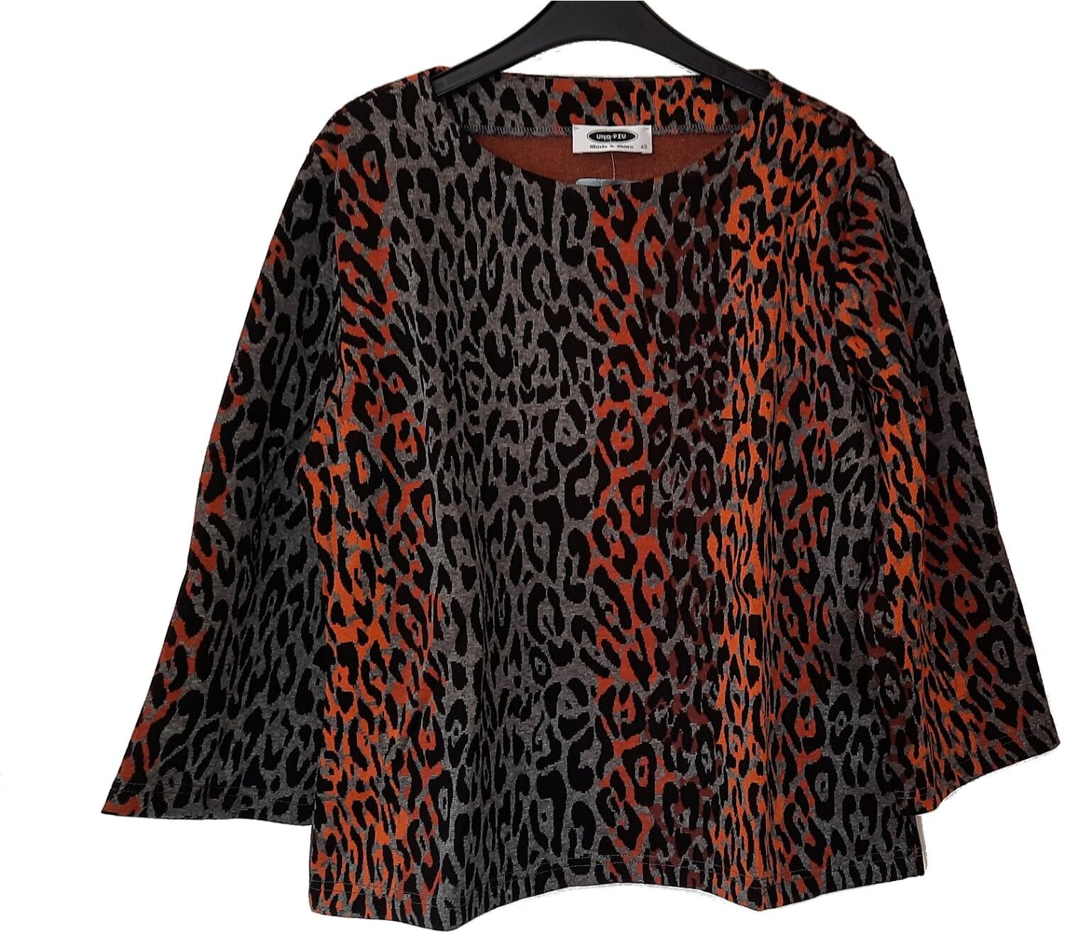 UNO PIU Damen Pullover 3/4 Arm orange/grau/schwarz