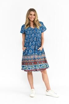 Kleid Nicola in Blau-Rot Tönen