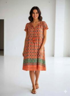 One Summer Kleid Hannah apricot-green-blue