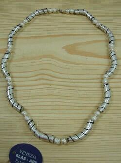 Glaskette 10 Stab Silber-Schwarz Modeschmuck