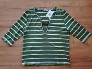 Double M T-Shirt Ringel 3/4 Arm grün
