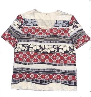 Damen T-Shirt marine-rot gemustert Gr. L