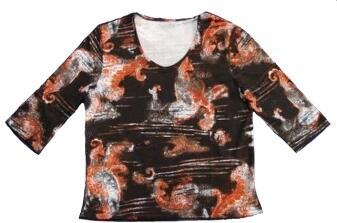 Damen T-Shirt braun-rost-hellblau-offwhite Print