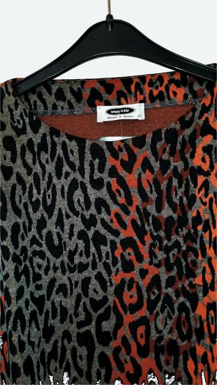 UNO PIU Damen Pullover 3/4 Arm orange/grau/schwarz