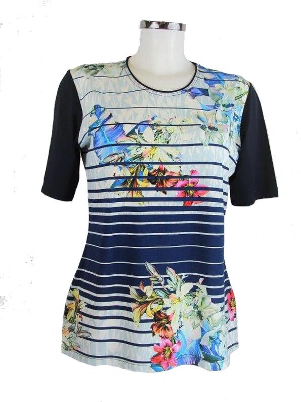 UNO PIU Damen T-Shirt Blumenkelche-Ringel