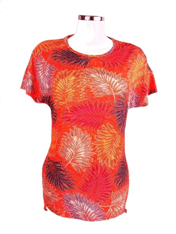 UNO PIU Damen T-Shirt korallorange Leaves