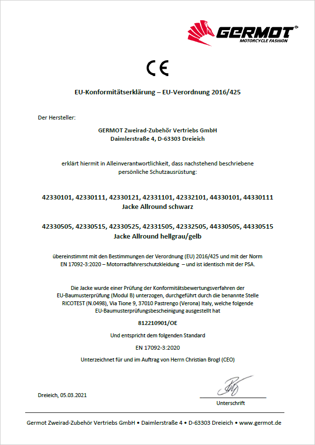 Germot Motorradjacke Allround Übergröße