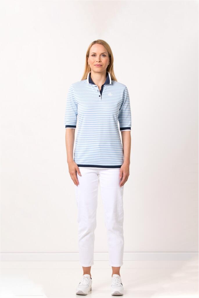 Serena Malin Poloshirt Pique Ringel weiss-blau
