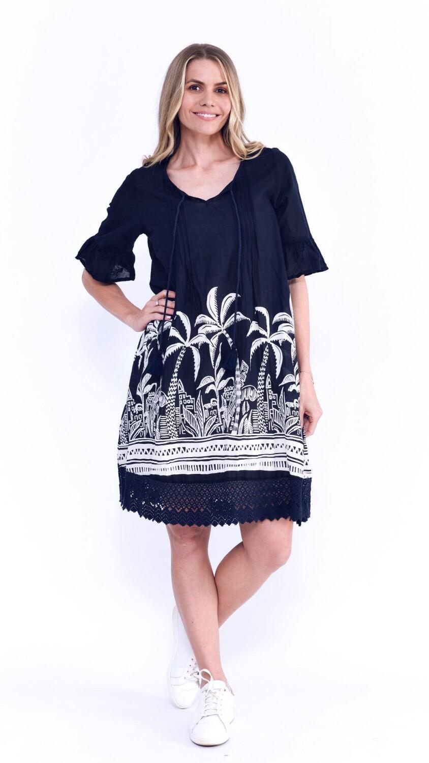 One Summer Kleid Boho Border navy