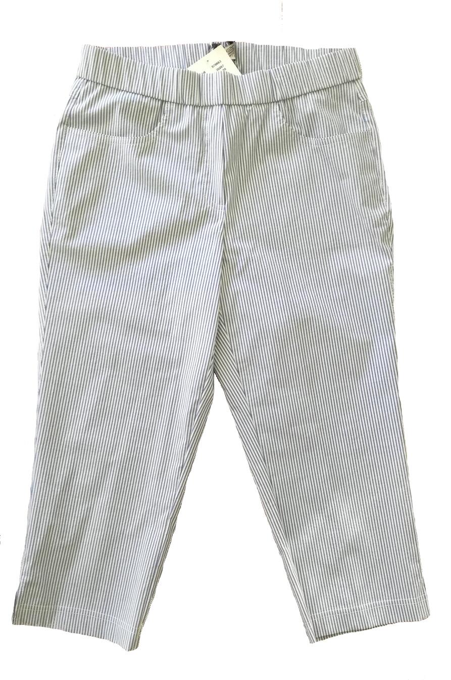 Adelina Hose Caprihose blau-weiss Seersucker Optik